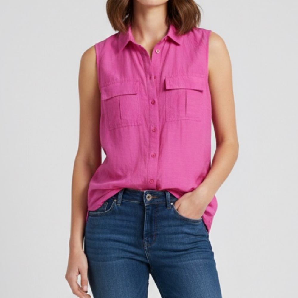 Banana Republic Pink Sleeveless Button-down‎ Shirt Top Women’s Size Small Petite